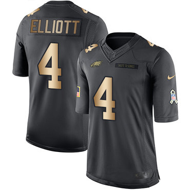 Nike Eagles #4 Jake Elliott Black Youth Stitched NFL Limited Gold Salute to Service Jersey
