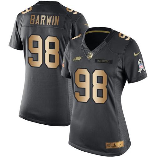 Nike Eagles #98 Connor Barwin Black Women's Stitched NFL Limited Gold Salute to Service Jersey