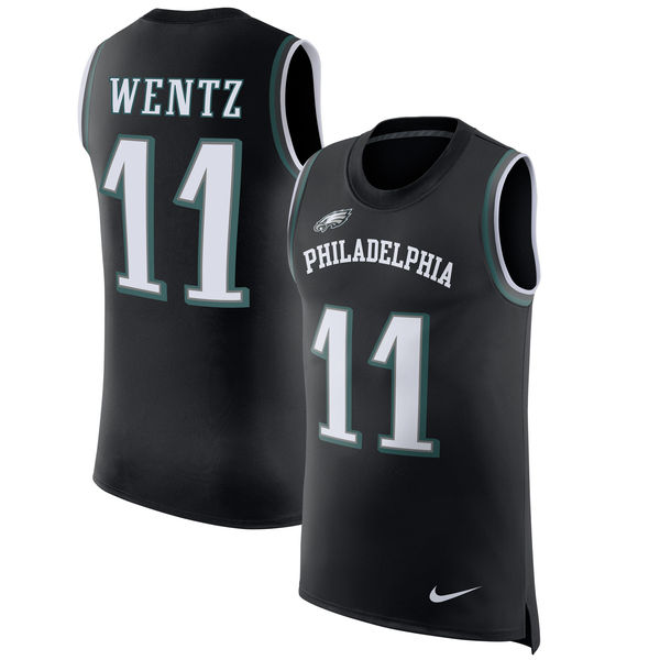 Nike Eagles 11 Carson Wentz Black Color Rush Name & Number Tank Top