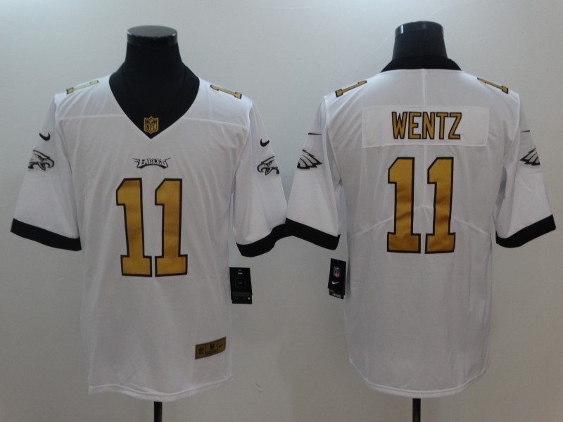 Nike Eagles 11 Carson Wentz White Gold Vapor Untouchable Player Limited Jersey