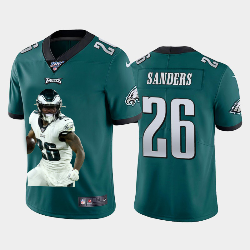 Nike Eagles 26 Miles Sanders Green Player Name Logo 100th Season Vapor Untouchable Limited Jersey