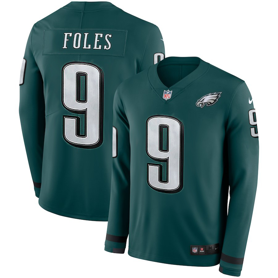 Nike Eagles 9 Nick Foles Green Therma Long Sleeve Jersey