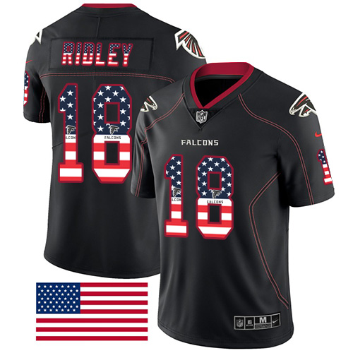 Nike Falcons #18 Calvin Ridley Black Men's Stitched NFL Limited Rush USA Flag Jersey$149.99$22.50 Nike Falcons #18 Calvin Ridley Black Men's Stitched NFL Limited Rush USA Flag Jersey$149.99$22.50