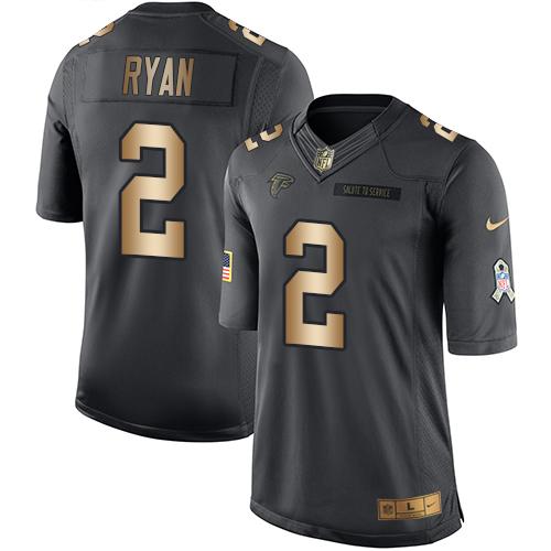 Nike Falcons #2 Matt Ryan Black Men's Stitched NFL Limited Gold Salute To Service Jersey