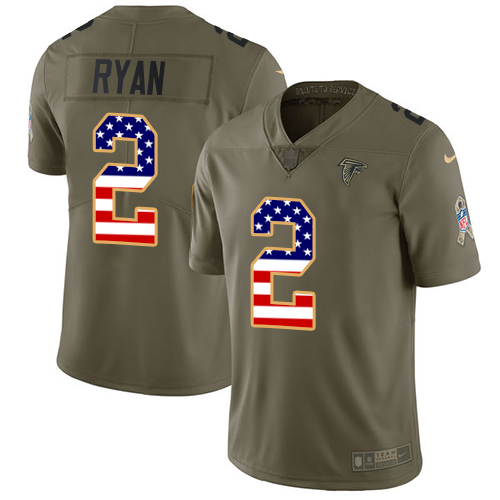 Nike Falcons #2 Matt Ryan Olive USA Flag Men's Stitched NFL Limited 2017 Salute To Service Jersey Nike Falcons #2 Matt Ryan Olive USA Flag Men's Stitched NFL Limited 2017 Salute To Service Jersey