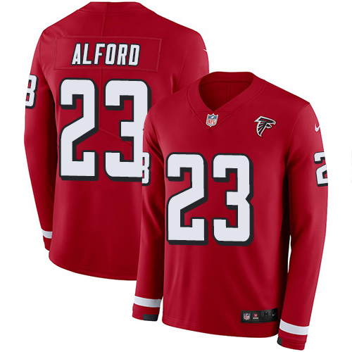 Nike Falcons #23 Robert Alford Red Team Color Men's Stitched NFL Limited Therma Long Sleeve Jersey