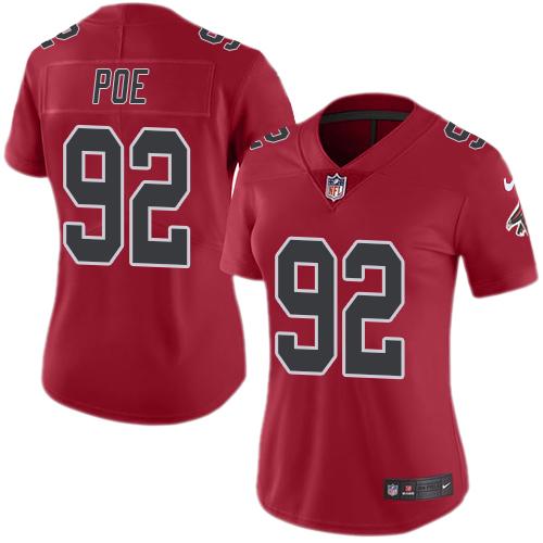 Nike Falcons #92 Dontari Poe Red Women's Stitched NFL Limited Rush Jersey