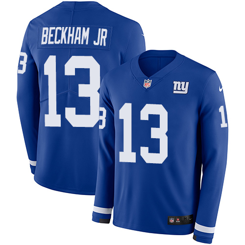 Nike Giants #13 Odell Beckham Jr Royal Blue Team Color Men's Stitched NFL Limited Therma Long Sleeve Jersey Nike Giants #13 Odell Beckham Jr Royal Blue Team Color Men's Stitched NFL Limited Therma Long Sleeve Jersey