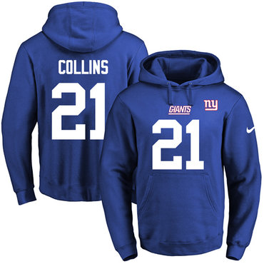 Nike Giants #21 Landon Collins Royal Blue Name & Number Pullover NFL Hoodie Nike Giants #21 Landon Collins Royal Blue Name & Number Pullover NFL Hoodie