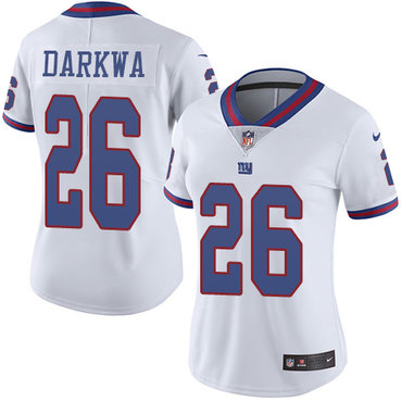 Nike Giants #26 Orleans Darkwa White Women's Stitched NFL Limited Rush Jersey