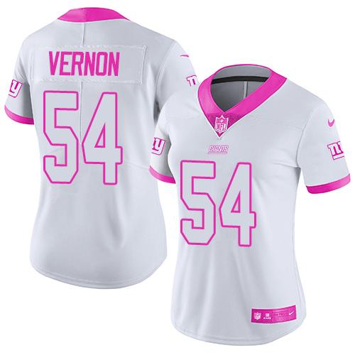 Nike Giants #54 Olivier Vernon White Pink Women's Stitched NFL Limited Rush Fashion Jersey