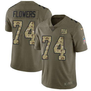 Nike Giants #74 Ereck Flowers Olive Camo Men's Stitched NFL Limited 2017 Salute To Service Jersey
