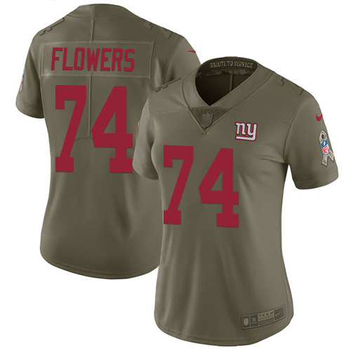 Nike Giants #74 Ereck Flowers Olive Women's Stitched NFL Limited 2017 Salute to Service Jersey