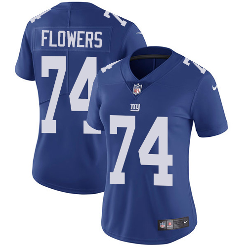 Nike Giants #74 Ereck Flowers Royal Blue Team Color Women's Stitched NFL Vapor Untouchable Limited Jersey