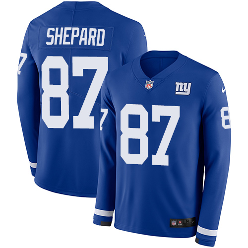 Nike Giants #87 Sterling Shepard Royal Blue Team Color Men's Stitched NFL Limited Therma Long Sleeve Jersey Nike Giants #87 Sterling Shepard Royal Blue Team Color Men's Stitched NFL Limited Therma Long Sleeve Jersey
