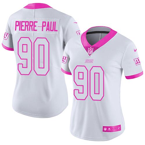 Nike Giants #90 Jason Pierre-Paul White Pink Women's Stitched NFL Limited Rush Fashion Jersey