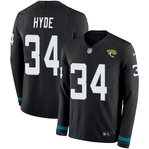 Nike Jaguars #34 Carlos Hyde Black Team Color Men's Stitched NFL Limited Therma Long Sleeve Jersey Nike Jaguars #34 Carlos Hyde Black Team Color Men's Stitched NFL Limited Therma Long Sleeve Jersey