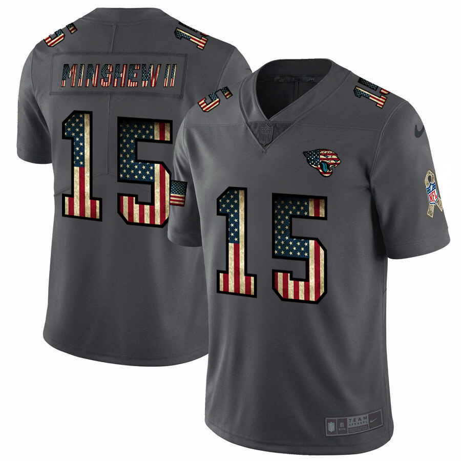 Nike Jaguars 15 Gardner Minshew II 2019 Salute To Service USA Flag Fashion Limited Jersey Nike Jaguars 15 Gardner Minshew II 2019 Salute To Service USA Flag Fashion Limited Jersey