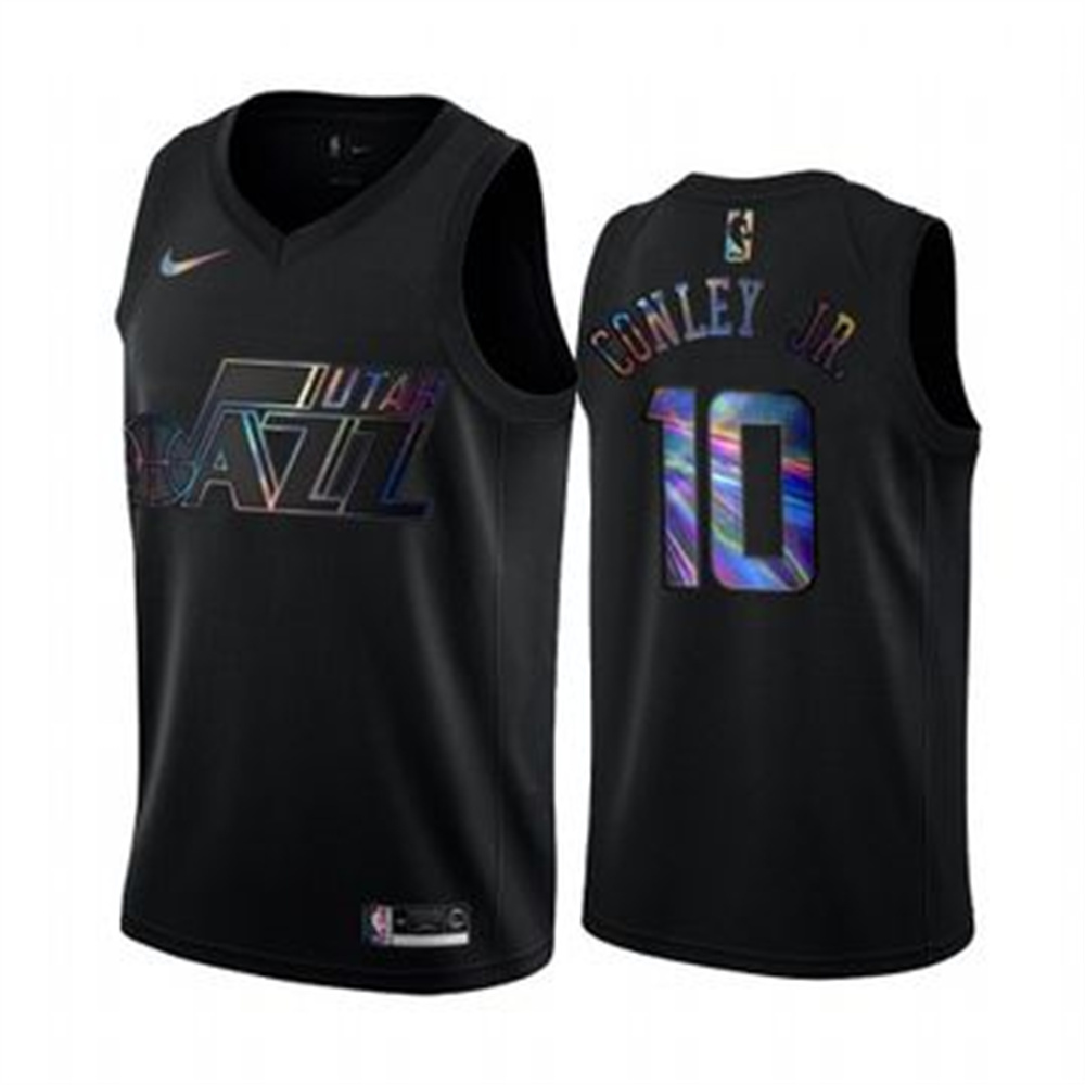 Nike Jazz #10 Mike Conley Jr. Men's Iridescent Holographic Collection NBA Jersey - Black Nike Jazz #10 Mike Conley Jr. Men's Iridescent Holographic Collection NBA Jersey - Black