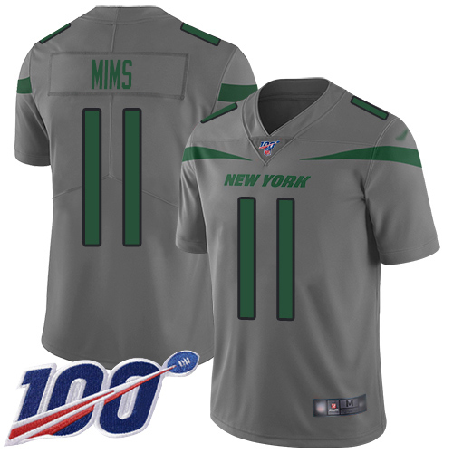 Nike Jets #11 Denzel Mim Gray Men's Stitched NFL Limited Inverted Legend 100th Season Jersey Nike Jets #11 Denzel Mim Gray Men's Stitched NFL Limited Inverted Legend 100th Season Jersey