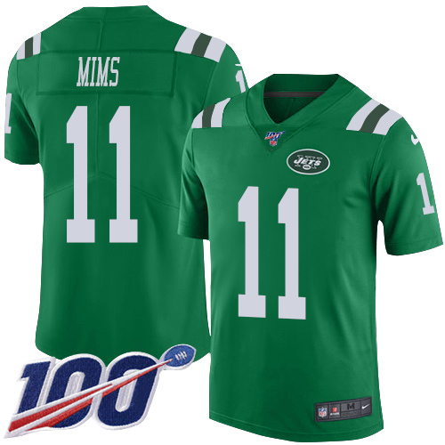 Nike Jets #11 Denzel Mim Green Men's Stitched NFL Limited Rush 100th Season Jersey Nike Jets #11 Denzel Mim Green Men's Stitched NFL Limited Rush 100th Season Jersey