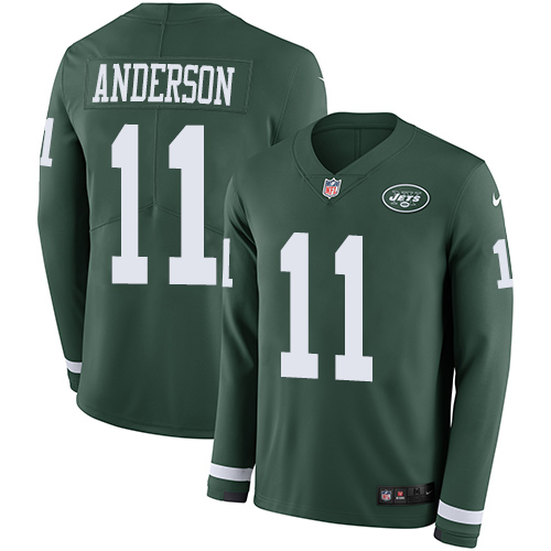 Nike Jets #11 Robby Anderson Green Team Color Men's Stitched NFL Limited Therma Long Sleeve Jersey Nike Jets #11 Robby Anderson Green Team Color Men's Stitched NFL Limited Therma Long Sleeve Jersey