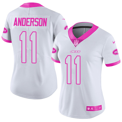 Nike Jets #11 Robby Anderson White Pink Women's Stitched NFL Limited Rush Fashion Jersey