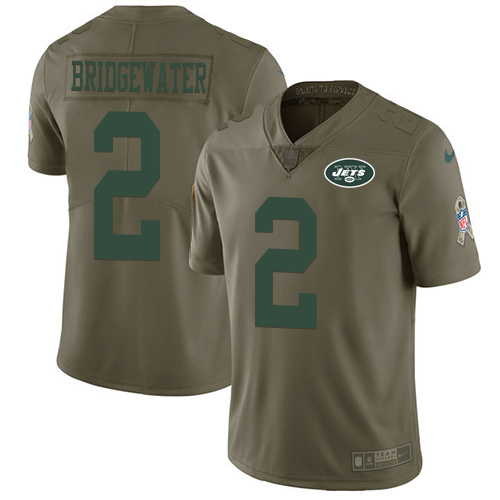 Nike Jets #2 Teddy Bridgewater Olive Men's Stitched NFL Limited 2017 Salute To Service Jersey
