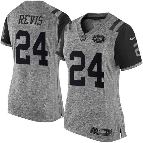Nike Jets #24 Darrelle Revis Gray Women's Stitched NFL Limited Gridiron Gray Jersey