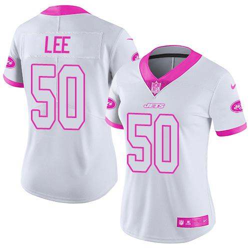 Nike Jets #50 Darron Lee White Pink Women's Stitched NFL Limited Rush Fashion Jersey