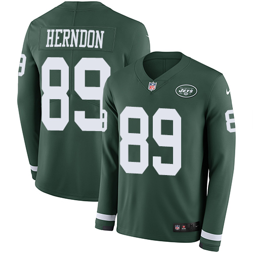 Nike Jets #89 Chris Herndon Green Team Color Men's Stitched NFL Limited Therma Long Sleeve Jersey Nike Jets #89 Chris Herndon Green Team Color Men's Stitched NFL Limited Therma Long Sleeve Jersey