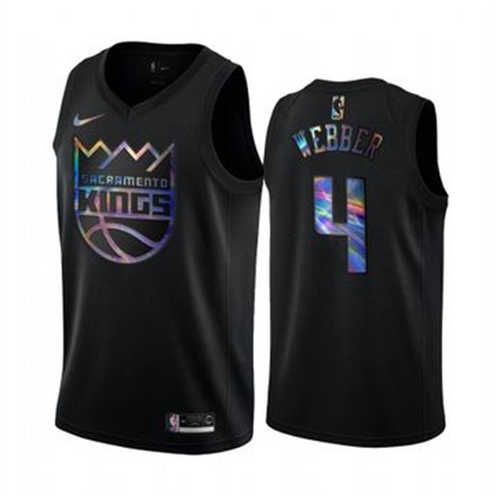 Nike Kings #4 Chris Webber Men's Iridescent Holographic Collection NBA Jersey - Black Nike Kings #4 Chris Webber Men's Iridescent Holographic Collection NBA Jersey - Black