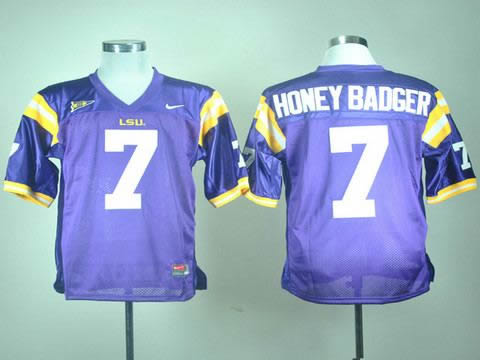 NEW LSU Tigers Honey Badger 7 Tryann Mathieu Nick Name Purple College Football Jerseys NEW LSU Tigers Honey Badger 7 Tryann Mathieu Nick Name Purple College Football Jerseys