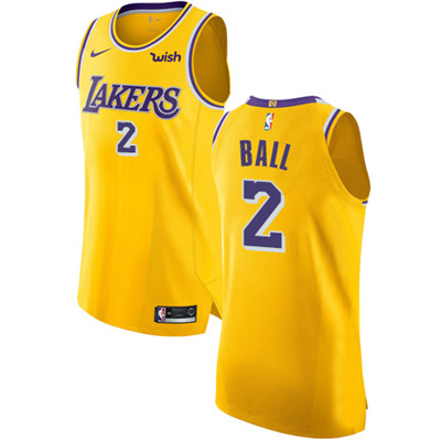 Nike Lakers #2 Lonzo Ball Gold NBA Authentic Icon Edition Jersey