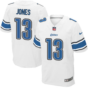 Nike Lions #13 T.J. Jones White Men's Stitched NFL Elite Jersey Nike Lions #13 T.J. Jones White Men's Stitched NFL Elite Jersey