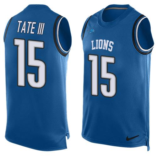 Nike Lions #15 Golden Tate III Blue Team Color Men's Stitched NFL Limited Tank Top Jersey Nike Lions #15 Golden Tate III Blue Team Color Men's Stitched NFL Limited Tank Top Jersey