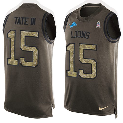 Nike Lions #15 Golden Tate III Green Men's Stitched NFL Limited Salute To Service Tank Top Jersey Nike Lions #15 Golden Tate III Green Men's Stitched NFL Limited Salute To Service Tank Top Jersey