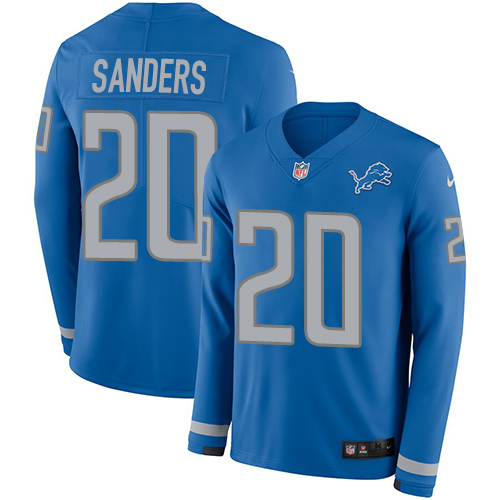 Nike Lions #20 Barry Sanders Blue Team Color Men's Stitched NFL Limited Therma Long Sleeve Jersey Nike Lions #20 Barry Sanders Blue Team Color Men's Stitched NFL Limited Therma Long Sleeve Jersey