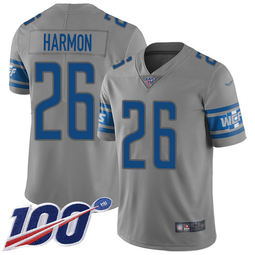 Nike Lions #26 Duron Harmon Gray Men's Stitched NFL Limited Inverted Legend 100th Season Jersey Nike Lions #26 Duron Harmon Gray Men's Stitched NFL Limited Inverted Legend 100th Season Jersey