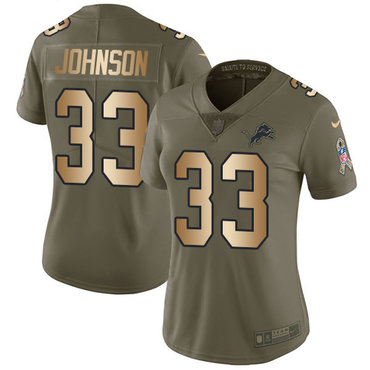 Nike Lions #33 Kerryon Johnson Olive Gold Women's Stitched NFL Limited 2017 Salute to Service Jersey