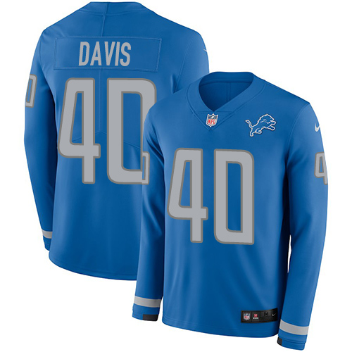 Nike Lions #40 Jarrad Davis Blue Team Color Men's Stitched NFL Limited Therma Long Sleeve Jersey Nike Lions #40 Jarrad Davis Blue Team Color Men's Stitched NFL Limited Therma Long Sleeve Jersey