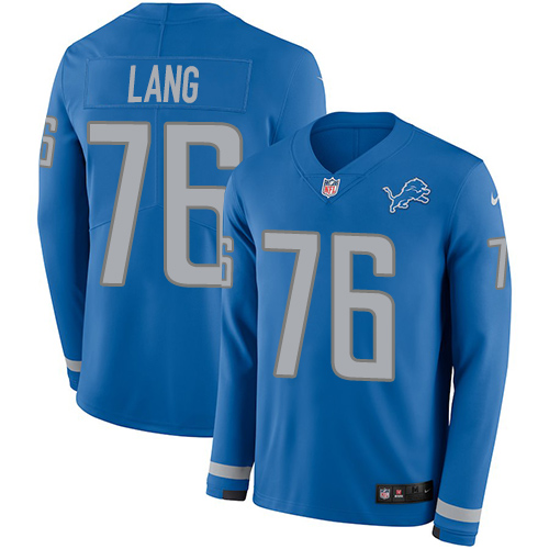 Nike Lions #76 T.J. Lang Blue Team Color Men's Stitched NFL Limited Therma Long Sleeve Jersey Nike Lions #76 T.J. Lang Blue Team Color Men's Stitched NFL Limited Therma Long Sleeve Jersey