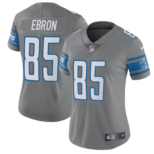 Nike Lions #85 Eric Ebron Gray Women's Stitched NFL Limited Rush Jersey