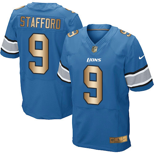 Nike Lions #9 Matthew Stafford Blue Team Color Men's Stitched NFL Elite Gold Jersey Nike Lions #9 Matthew Stafford Blue Team Color Men's Stitched NFL Elite Gold Jersey