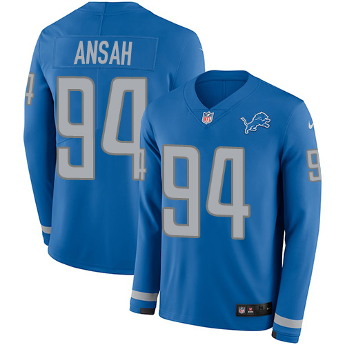 Nike Lions #94 Ziggy Ansah Blue Team Color Men's Stitched NFL Limited Therma Long Sleeve Jersey Nike Lions #94 Ziggy Ansah Blue Team Color Men's Stitched NFL Limited Therma Long Sleeve Jersey