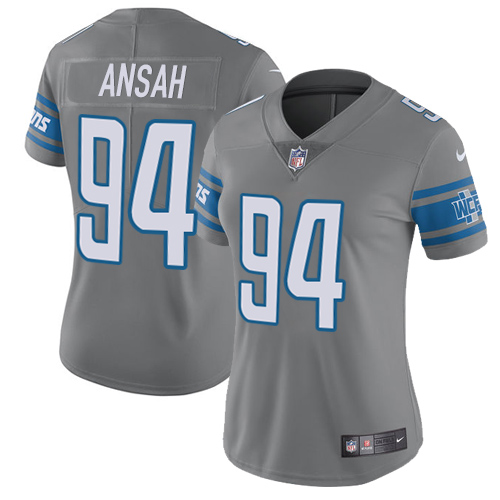 Nike Lions #94 Ziggy Ansah Gray Women's Stitched NFL Limited Rush Jersey
