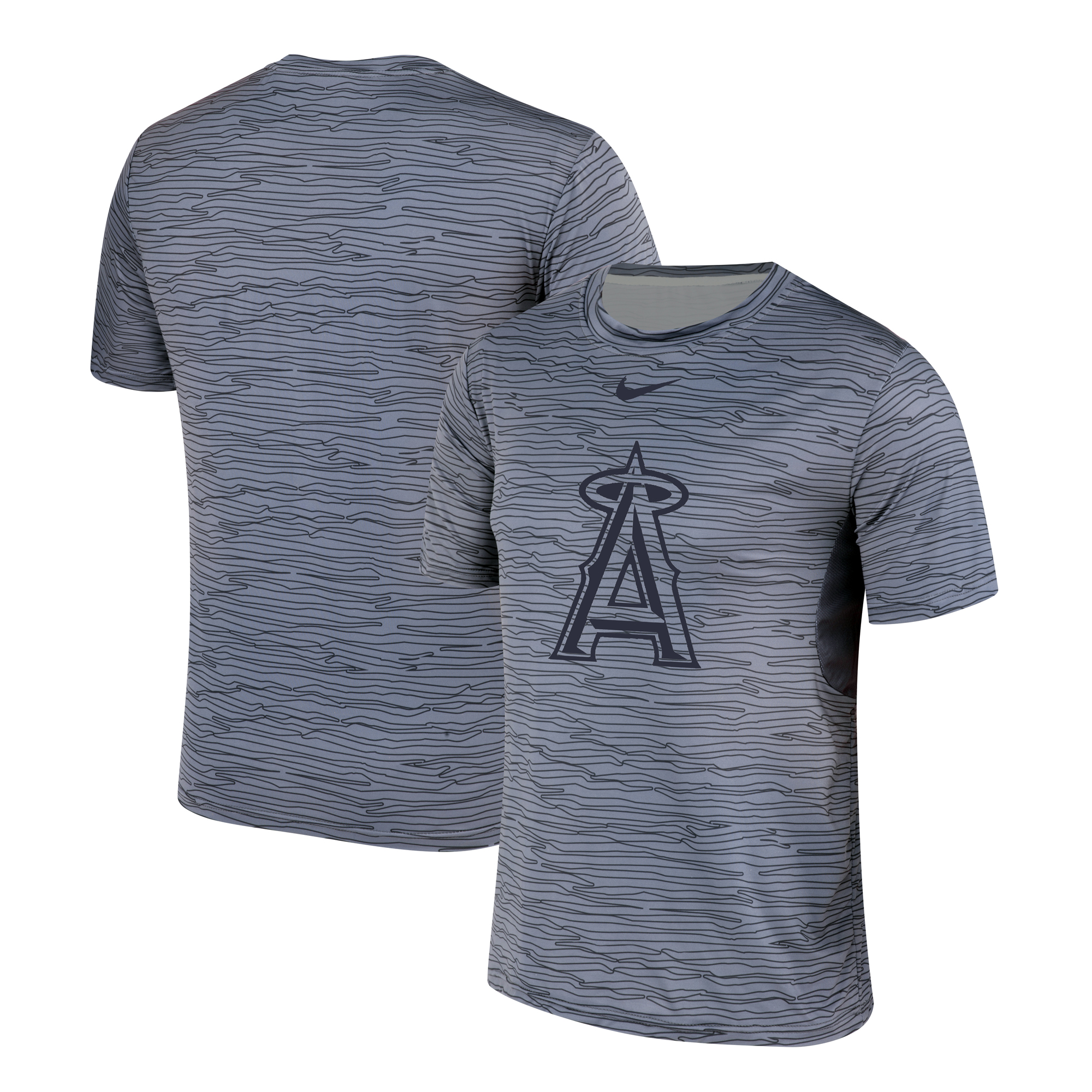 Nike Los Angeles Angels Gray Black Striped Logo Performance T-Shirt Nike Los Angeles Angels Gray Black Striped Logo Performance T-Shirt