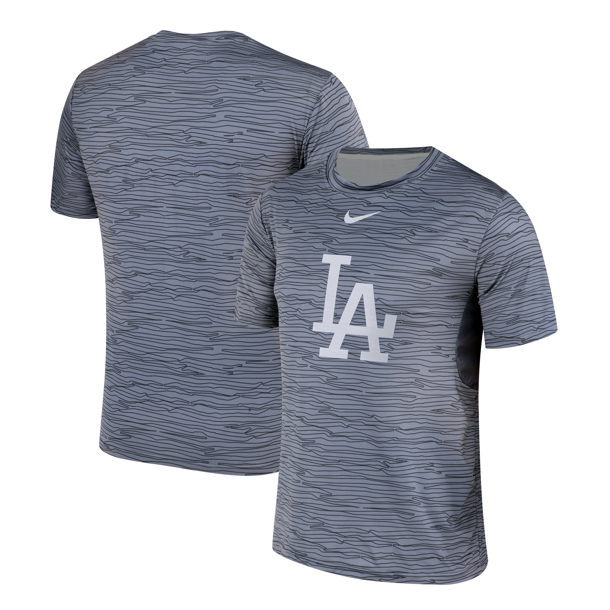 Nike Los Angeles Dodgers Gray Black Striped Logo Performance T-Shirt Nike Los Angeles Dodgers Gray Black Striped Logo Performance T-Shirt