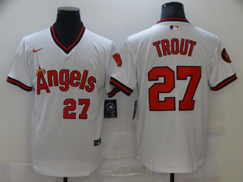 Nike Men's Angels 27 Mike Trout White Nike Cool Base Jersey Nike Men's Angels 27 Mike Trout White Nike Cool Base Jersey