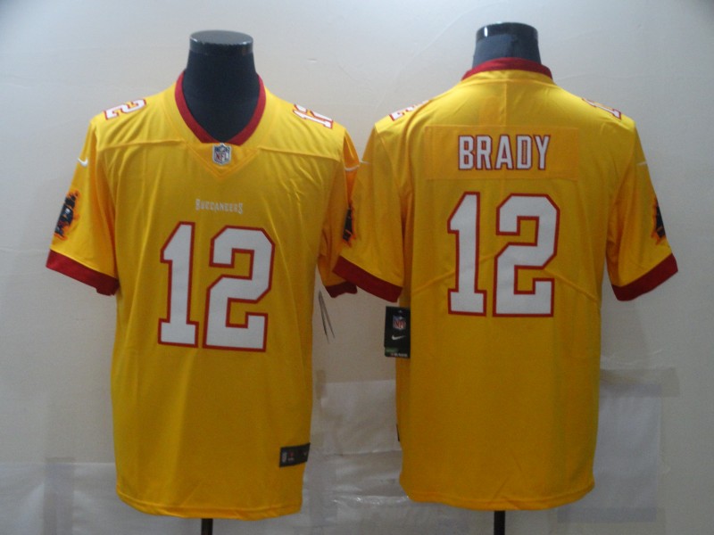 Nike Men's Buccaneers #12 Tom Brady Yellow Stitched NFL Limited Rush Jersey Nike Men's Buccaneers #12 Tom Brady Yellow Stitched NFL Limited Rush Jersey